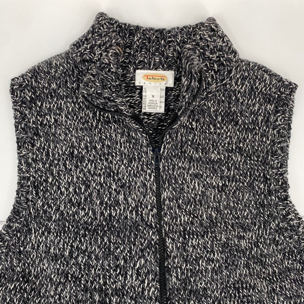 Talbots Petites Women's Medium‎ Gray Knit Vest Sleeveless Zip Up Sweater Vest